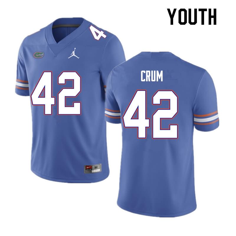 NCAA Florida Gators Quaylin Crum Youth #42 Nike Blue Stitched Authentic College Football Jersey ATN8464XS